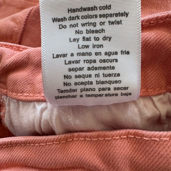 Women's Judy Blue Mid Rise Peach Distressed Jean Shorts Orange Size Large Summer - Picture 5 of 9